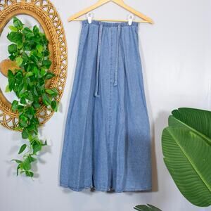 Vintage Lightwash Denim Midi Skirt Drawstring Waist Cotton 10 | Light Summer